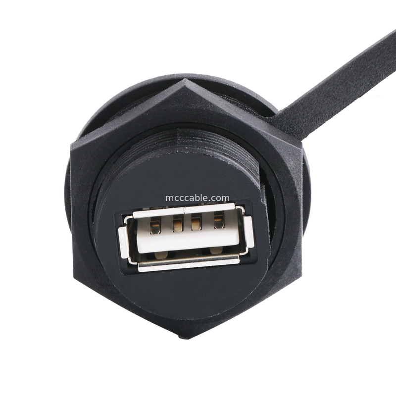 USB 2.0 शील्ड और कैप के साथ USB 2.0 के लिए एक महिला कनेक्टर को मापने के लिए बनाया गया एक USB केबल