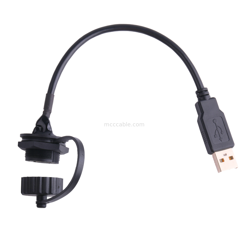 USB 2.0 शील्ड और कैप के साथ USB 2.0 के लिए एक महिला कनेक्टर को मापने के लिए बनाया गया एक USB केबल