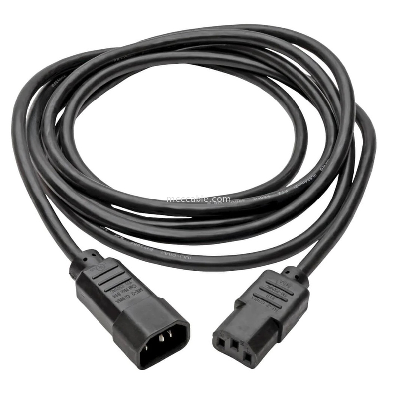 C13 से C14 10a 250v पावर कॉर्ड 18 Awg C14 मैट एक C13 आउटलेट के साथ