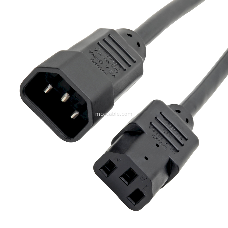 C13 से C14 10a 250v पावर कॉर्ड 18 Awg C14 मैट एक C13 आउटलेट के साथ