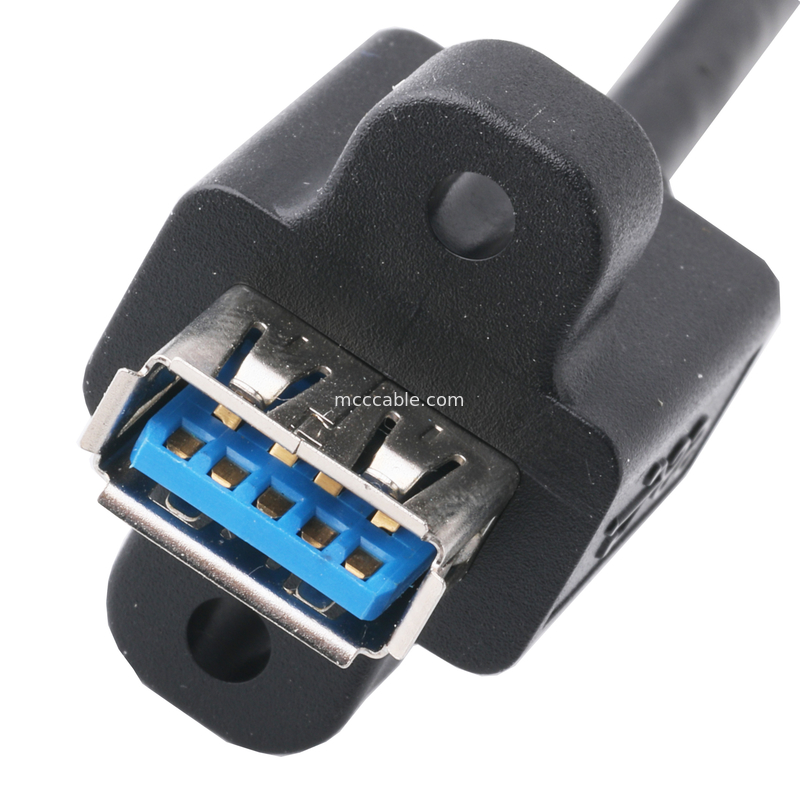 काले Usb3 0 केबल Am 90 डिग्री साइड बेंड टू Af हाफ पैक स्क्रू टाइप मोल्ड आउटडोर मोल्डिंग
