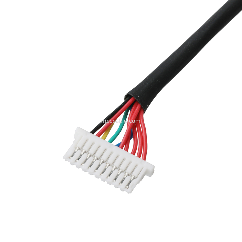 आईवीडीएस केबल 10P JST SHLP-10V-S-B से सेमीस्ट्रिप्ड हार्नेस कस्टम समाक्षीय केबल असेंबली ऑटोमोटिव वायर हार्नेस