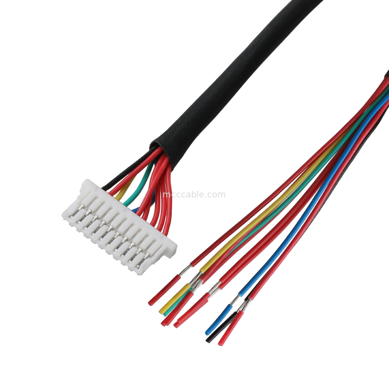 आईवीडीएस केबल 10P JST SHLP-10V-S-B से सेमीस्ट्रिप्ड हार्नेस कस्टम समाक्षीय केबल असेंबली ऑटोमोटिव वायर हार्नेस