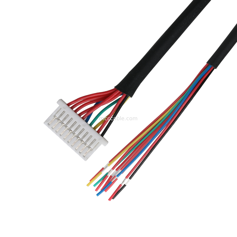 आईवीडीएस केबल 10P JST SHLP-10V-S-B से सेमीस्ट्रिप्ड हार्नेस कस्टम समाक्षीय केबल असेंबली ऑटोमोटिव वायर हार्नेस
