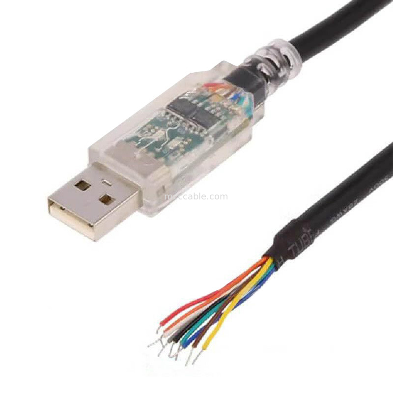 औद्योगिक कस्टम वायर हार्नेस RS-422 सीरियल प्रोटोकॉल केबल USB-RS422-WE-1800-BT से आधा स्ट्रिप वायर