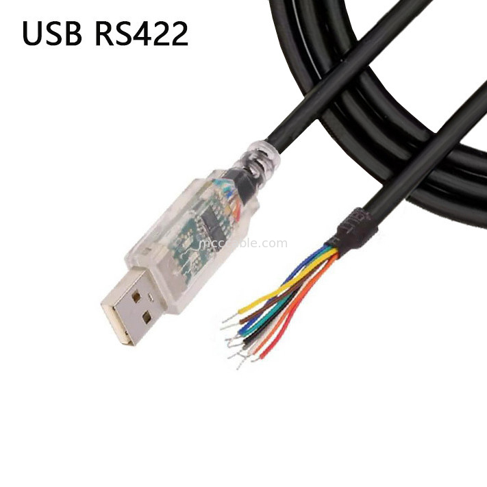 औद्योगिक कस्टम वायर हार्नेस RS-422 सीरियल प्रोटोकॉल केबल USB-RS422-WE-1800-BT से आधा स्ट्रिप वायर