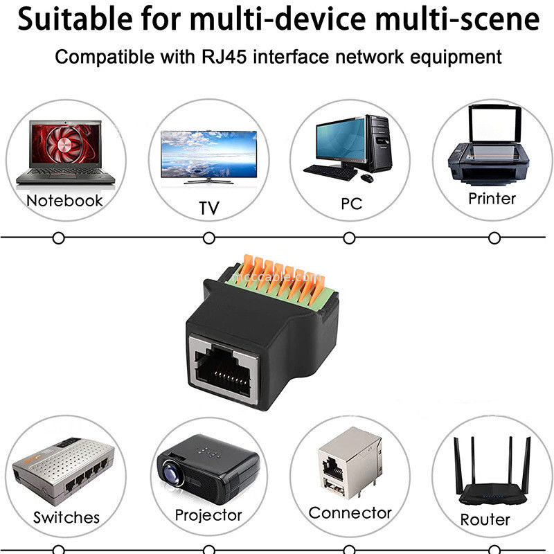 आरजे45 प्रोटोकॉल टू 8पिन कोर क्विक-कनेक्ट टर्मिनल बिना वेल्डिंग महिला 8पी8सी क्रिस्टल हेड नेटवर्क, थ्रेड के साथ