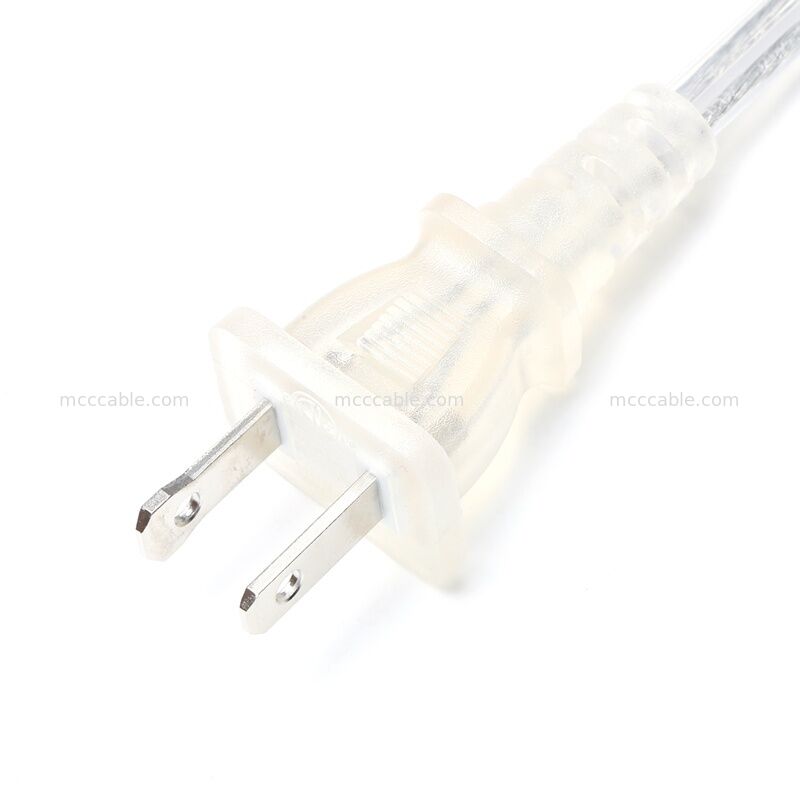 18AWG SPT-2 केबल के साथ कस्टम पारदर्शी ध्रुवीकृत दो-प्रोंग पावर कॉर्ड असेंबली