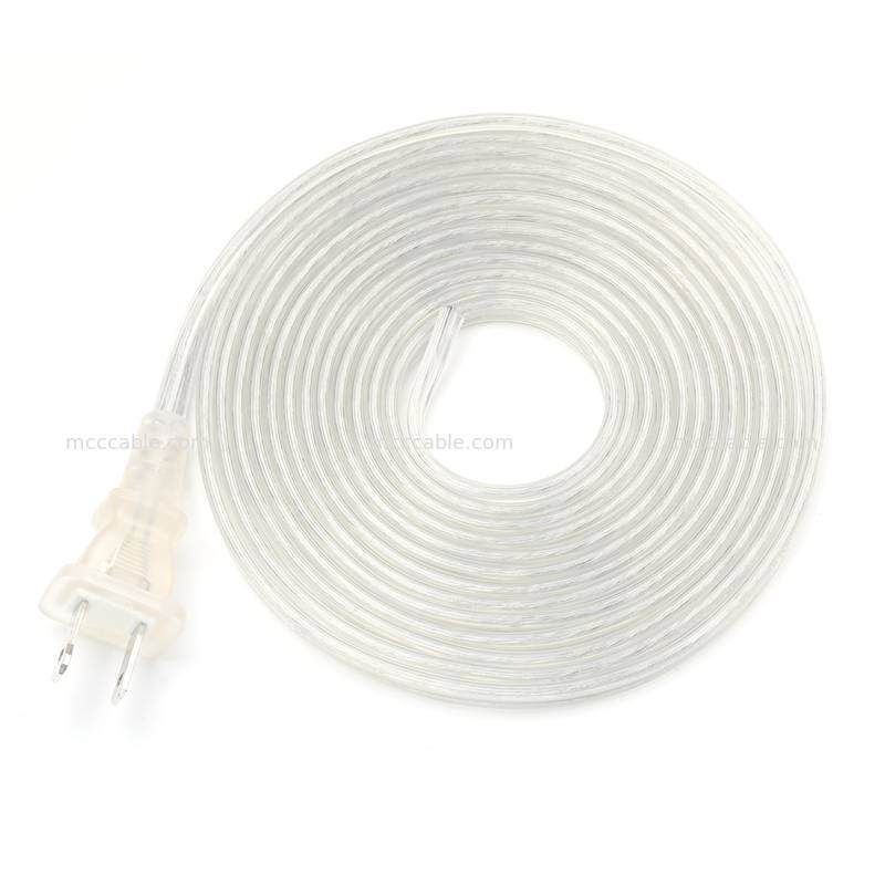 18AWG SPT-2 केबल के साथ कस्टम पारदर्शी ध्रुवीकृत दो-प्रोंग पावर कॉर्ड असेंबली